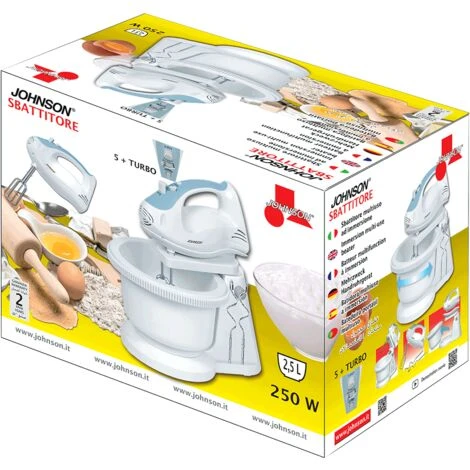 JOHNSON Sbattitore Frullatore Elettrico Con Ciotola Fruste Ganci Ad Immersione 2 JOHNSON Sbattitore Frullatore Elettrico Con Ciotola Fruste Ganci Ad Immersione - immagine 2