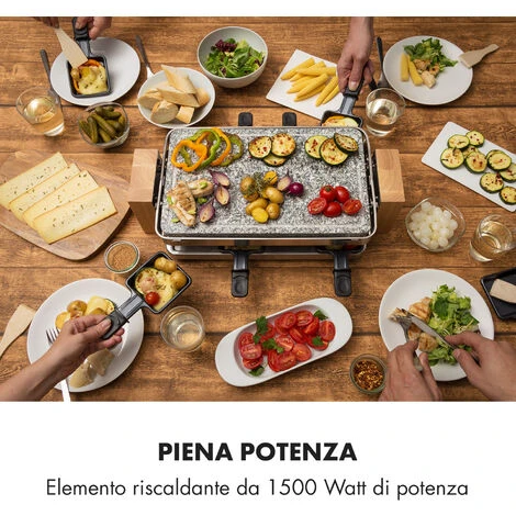 Klarstein Prime-Rib Raclette Grill Per 8 Pers. 1500 W Piastra In Pietra Naturale Acciaio Inox Piedini In Legno 2 Klarstein Prime-Rib Raclette Grill Per 8 Pers. 1500 W Piastra In Pietra Naturale Acciaio Inox Piedini In Legno - immagine 2