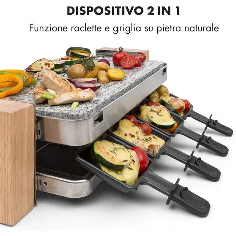 Klarstein Prime-Rib Raclette Grill Per 8 Pers. 1500 W Piastra In Pietra Naturale Acciaio Inox Piedini In Legno 4 Klarstein Prime-Rib Raclette Grill Per 8 Pers. 1500 W Piastra In Pietra Naturale Acciaio Inox Piedini In Legno - immagine 4