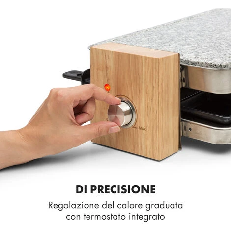 Klarstein Prime-Rib Raclette Grill Per 8 Pers. 1500 W Piastra In Pietra Naturale Acciaio Inox Piedini In Legno 5 Klarstein Prime-Rib Raclette Grill Per 8 Pers. 1500 W Piastra In Pietra Naturale Acciaio Inox Piedini In Legno - immagine 5