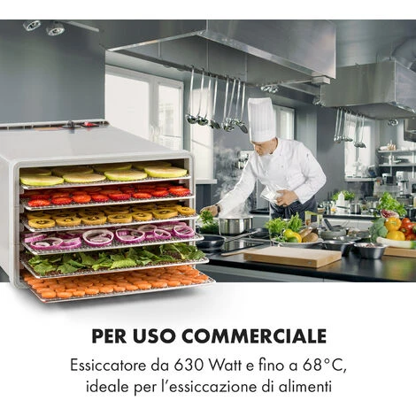 Klarstein Fruit Jerky Steel 6 - Essiccatore, 6 Ripiani, 630 W, Superficie: 0,65 M² 2 Klarstein Fruit Jerky Steel 6 - Essiccatore, 6 Ripiani, 630 W, Superficie: 0,65 M² - immagine 2