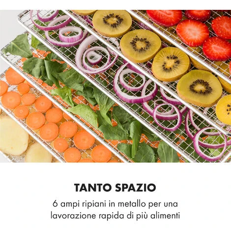 Klarstein Fruit Jerky Steel 6 - Essiccatore, 6 Ripiani, 630 W, Superficie: 0,65 M² 4 Klarstein Fruit Jerky Steel 6 - Essiccatore, 6 Ripiani, 630 W, Superficie: 0,65 M² - immagine 4