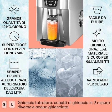 Klarstein Ice Volcano 2GS Macchina Per Ghiaccio LED 12kg/24h Argento 2 Klarstein Ice Volcano 2GS Macchina Per Ghiaccio LED 12kg/24h Argento - immagine 2