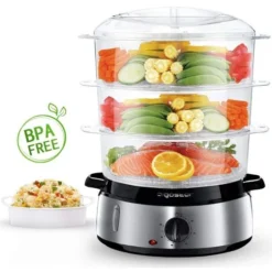 VAPORIERA ELETTRICA IN ACCIAIO INOX CON TIMER3 CESTINI 800W BPA FREE FORNETTI A VAPORE