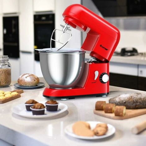 Robot Da Cucina 4 L 1300 W, 6 Velocita E Testina Inclinabile, Planetaria Elettrica Con Ciotola In Acciaio Inox, Gancio Miscelazione, Frusta E Frullino, Paraspruzzi (Rosso) 2 Robot Da Cucina 4 L 1300 W, 6 Velocita E Testina Inclinabile, Planetaria Elettrica Con Ciotola In Acciaio Inox, Gancio Miscelazione, Frusta E Frullino, Paraspruzzi (Rosso) - immagine 2