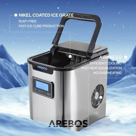 AREBOS Macchina Per Cubetti Di Ghiaccio Acciaio Inossidabile 2,2L LCD 12 Kg/24h 4 AREBOS Macchina Per Cubetti Di Ghiaccio Acciaio Inossidabile 2,2L LCD 12 Kg/24h - immagine 4
