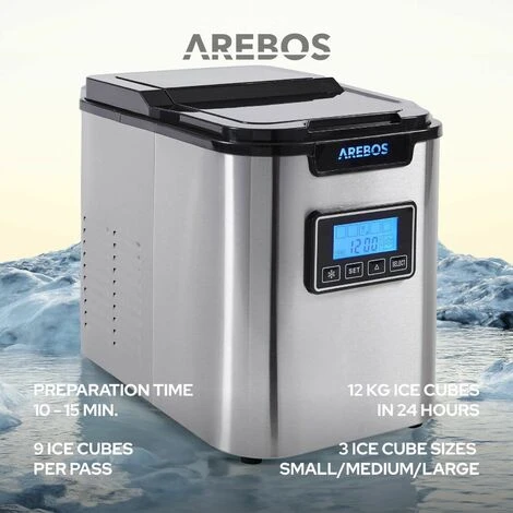 AREBOS Macchina Per Cubetti Di Ghiaccio Acciaio Inossidabile 2,2L LCD 12 Kg/24h 5 AREBOS Macchina Per Cubetti Di Ghiaccio Acciaio Inossidabile 2,2L LCD 12 Kg/24h - immagine 5