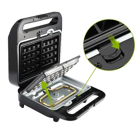 Monzana Piastra Elettrica 3in1 Sandwich Waffle Panini 3 Piastre Intercambiabili Antiaderente 1000W Tostapane BPA Free Manico Cool-Touch 5 Monzana Piastra Elettrica 3in1 Sandwich Waffle Panini 3 Piastre Intercambiabili Antiaderente 1000W Tostapane BPA Free Manico Cool-Touch - immagine 5