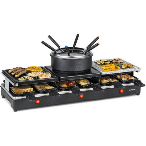 Klarstein Fonduelette XL, Gril, Raclette, Fonduta 3in1, 12 Persone, Pietra Naturale, 1650W 1 Klarstein Fonduelette XL, Gril, Raclette, Fonduta 3in1, 12 Persone, Pietra Naturale, 1650W