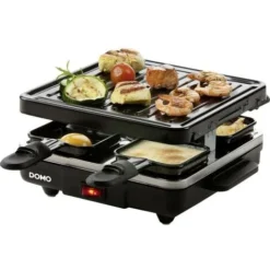 DOMO Just Us DO9147G Raclette Funzione Grill, Rivestimento Antiaderente, Spia Luminosa, 4 Vaschette Nero