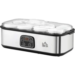 HOMCOM Yogurtiera Elettrica 30W Con 8 Vasetti Inclusi E Temperatura Regolabile 20-55°C - Argento