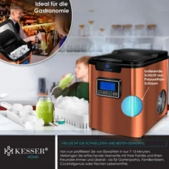 KESSER® Macchina Del Ghiaccio Macchina Per Il Ghiaccio In Acciaio Inox 150W Macchina Per Il Ghiaccio 12 Kg 24 H Cubetti Di 3 Dimensioni Preparazione In 6 Min Serbatoio Dell'acqua Da 2,2 Litri T -Moulinex Negozio 53911934 4
