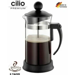 Cilio CAFFETTIERA TEIERA INFUSIERA A PISTONE STANTUFFO IN VETRO BOROSILICATO 800ml 6TZ