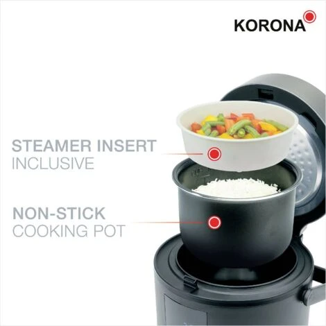 Korona 58011 Cuoci Riso Nero Rivestimento Antiaderente, Funzione Timer 4 Korona 58011 Cuoci Riso Nero Rivestimento Antiaderente, Funzione Timer - immagine 4