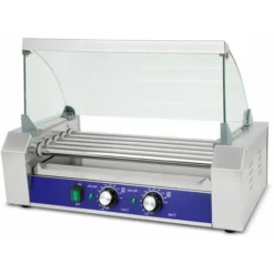 Vertes Macchina Cuoci Hot Dog Maker Salsiccia (5 Rulli, 1000 Watt, Temperatura 50-250°C, 2 Zone Di Riscaldamento, Copertura In Vetro Temprato, Acciaio Inox)