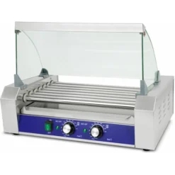 Vertes Macchina Cuoci Hot Dog Maker Salsiccia (7 Rulli, 1400 Watt, Temperatura 50-250°C, 2 Zone Di Riscaldamento, Copertura In Vetro Temprato, Acciaio Inox)