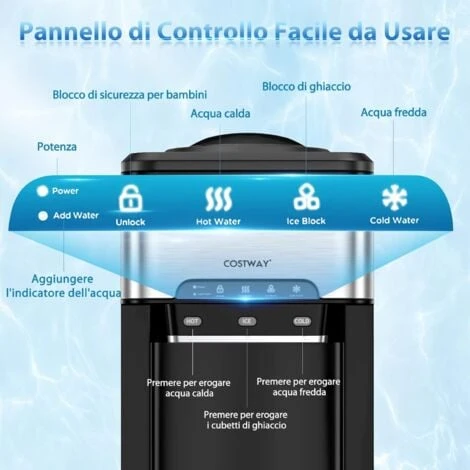 COSTWAY Erogatore Acqua 3 In 1, Con Macchina Del Ghiaccio, Dispender Acqua Con 3 Impostazioni Di Temperatura Caldo/Freddo/Ghiaccio, Regge Bottiglie 10-20 L, Per Casa Ufficio Dormitorio 2 COSTWAY Erogatore Acqua 3 In 1, Con Macchina Del Ghiaccio, Dispender Acqua Con 3 Impostazioni Di Temperatura Caldo/Freddo/Ghiaccio, Regge Bottiglie 10-20 L, Per Casa Ufficio Dormitorio - immagine 2