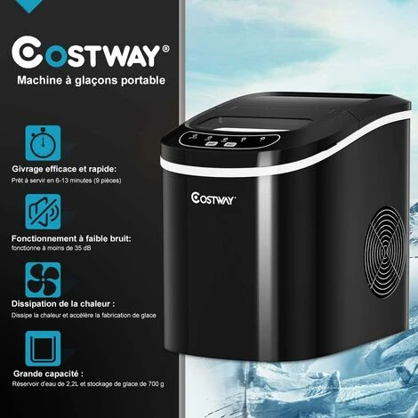 COSTWAY Fabbricatore Di Ghiaccio 12kg/24h, Macchine Per Cubetti Di Ghiaccio, Produttore Per Ghiaccio Con Serbatoio 2,2L (Nero) 4 COSTWAY Fabbricatore Di Ghiaccio 12kg/24h, Macchine Per Cubetti Di Ghiaccio, Produttore Per Ghiaccio Con Serbatoio 2,2L (Nero) - immagine 4