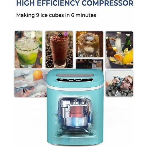 RELAX4LIFE Macchina Per Ghiaccio, Macchina Del Ghiaccio Cubetti, Fabbricatore Ghiaccio Domestico Silenzioso Ed Efficiente, Con Cestello E Paletta Per Ghiaccio, 24,2x35,8x32,8 Cm (Verde) 2 RELAX4LIFE Macchina Per Ghiaccio, Macchina Del Ghiaccio Cubetti, Fabbricatore Ghiaccio Domestico Silenzioso Ed Efficiente, Con Cestello E Paletta Per Ghiaccio, 24,2x35,8x32,8 Cm (Verde) - immagine 2