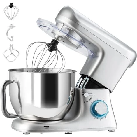 RELAX4LIFE Impastatrice Planetaria 1400W, Robot Da Cucina Professionale 4,5L Con 6 Velocità, Protezione Surriscaldamento, Mixer Elettrico Multifunzionale Con 3 Accessori (Argento) 2 RELAX4LIFE Impastatrice Planetaria 1400W, Robot Da Cucina Professionale 4,5L Con 6 Velocità, Protezione Surriscaldamento, Mixer Elettrico Multifunzionale Con 3 Accessori (Argento) - immagine 2