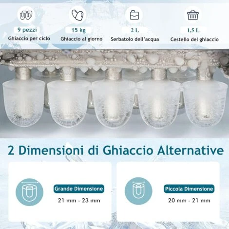 RELAX4LIFE Macchina Ghiaccio 15kg/24 Ore, 9 Cubetti Di Ghiaccio In 6 Minuti Cubetti, Macchina Del Ghiaccio Con Serbatoio D’Acqua 2 L, Cestello E Paletta Per Casa Ufficio Ristorante Bar 2 RELAX4LIFE Macchina Ghiaccio 15kg/24 Ore, 9 Cubetti Di Ghiaccio In 6 Minuti Cubetti, Macchina Del Ghiaccio Con Serbatoio D’Acqua 2 L, Cestello E Paletta Per Casa Ufficio Ristorante Bar - immagine 2