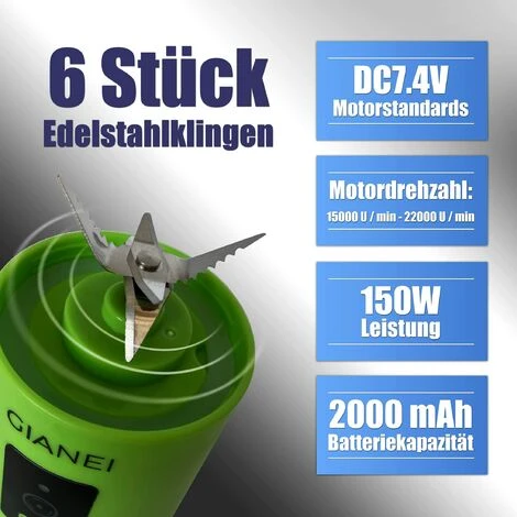 Mini Frullatore USB Portatile - Mini Frullatore Da Cucina Multifunzionale, Frullatore Per Frullati Di Frutta E Verdura Con Custodia Per Il Trasporto. 400 Ml, 6 Lame In Acciaio Inox 4 Mini Frullatore USB Portatile - Mini Frullatore Da Cucina Multifunzionale, Frullatore Per Frullati Di Frutta E Verdura Con Custodia Per Il Trasporto. 400 Ml, 6 Lame In Acciaio Inox - immagine 4