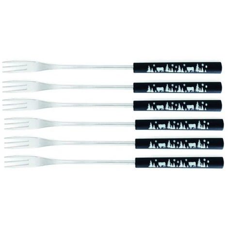 Set Di 6 Forchette Per Fonduta Nere Con Decoro Alpino - 3008186 Blk - Tableandcook 1 Set Di 6 Forchette Per Fonduta Nere Con Decoro Alpino - 3008186 Blk - Tableandcook