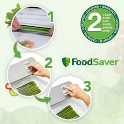 FoodSaver VS1191X Macchina Per Sottovuoto Alimenti Compatta, 5 Sacchetti Pretagliati Da 946 Ml, 1 Rotolo Da 3 M, Tubo Aspirazione Aria Da Contenitori E Accessori, Argento/Bianco -Moulinex Negozio 70712248 4
