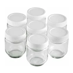 Lacor - Bicchieri Yogurtiera 7 Pezzi, Barattolo In Vetro Trasparente Con Coperchio Bianco A Vite Per Yogurt, Capacità 190 Ml, Senza BPA