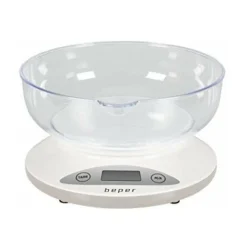 Beper BP.802 Bilancia Da Cucina Digitale, Ciotola Trasparente Rimovibile, Alimenti Solidi E Liquidi, Sensore Alta Precisione, Fino A 5 Kg, Display LCD, Unità Di Misura Grammi E Libre, Bianca