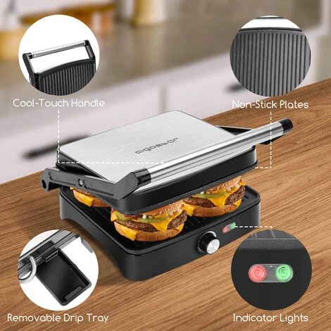 Aigostar Calore - Panini Maker/Griglia Elettrica 3 In 1, Piastra Antiaderente, 1800 W, Bistecchiera Elettrica Con Regolatore Di Temperatura, Apertura 180°, Distribuzione Uniforme Del Calore 4 Aigostar Calore - Panini Maker/Griglia Elettrica 3 In 1, Piastra Antiaderente, 1800 W, Bistecchiera Elettrica Con Regolatore Di Temperatura, Apertura 180°, Distribuzione Uniforme Del Calore - immagine 4