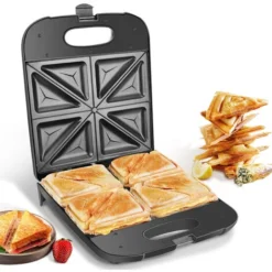 Aigostar Dylan - Sandwich Maker XXL Per 4 Tramezzini, 1400W, Tostapane Con Rivestimento Antiaderente, Riscaldamento Rapido, Temperatura Automatica, Stoccaggio Verticale, Piedini Antiscivolo, BPA FREE