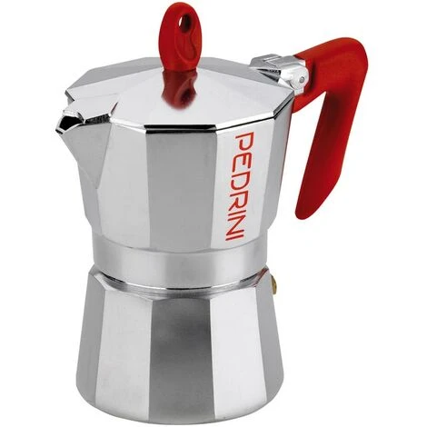 CAFFETTIERA BRILLANT. 6TZ PEDRINI ALLUMINIO MANICO ROSSO 1 CAFFETTIERA BRILLANT. 6TZ PEDRINI ALLUMINIO MANICO ROSSO