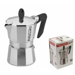 CAFFETTIERA 3 TZ BRILLANTATA PEDRINI ALLUMINIO MANICO NERO