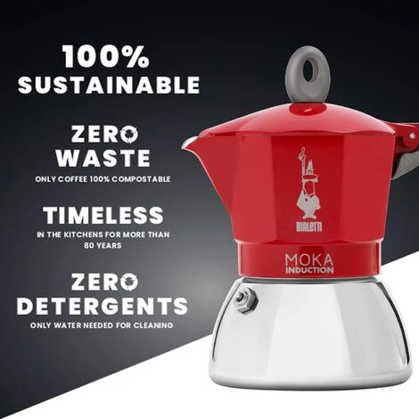 Caffettiera Moka Macchinetta Per Preparare Il Caffè Bialetti Induction Rossa Capacità 2 Tazze 2 Caffettiera Moka Macchinetta Per Preparare Il Caffè Bialetti Induction Rossa Capacità 2 Tazze - immagine 2
