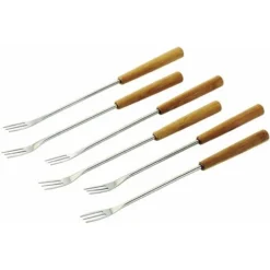 KUHN RIKON 32205 - Forchette Per Fonduta Di Formaggio, In Bambù, 6 Pezzi, In Acciaio Inox, Colore: Argento/Marrone, 26,5 X 1,5 X 1,5 Cm