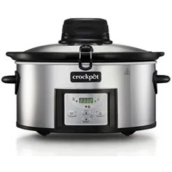 Crock-Pot Slow Cooker Auto Mescolante Digitale E Programmabile, Capacità 5.7 Litri, Adatto Fino A 6 Persone, Argento
