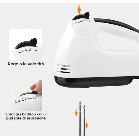 Sbattitore Elettrico Professionale Manuale 7 Velocità 260W Doppia Frusta Acciaio 5 Sbattitore Elettrico Professionale Manuale 7 Velocità 260W Doppia Frusta Acciaio - immagine 5