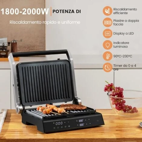 GOPLUS Bistecchiera Elettrica Per Panini, Controllo Indipendente Della Temperatura E Vassoio Rimovibile A Doppio Rivestimento, Funzione Di Timer, Apertura A 180¡ã 3 GOPLUS Bistecchiera Elettrica Per Panini, Controllo Indipendente Della Temperatura E Vassoio Rimovibile A Doppio Rivestimento, Funzione Di Timer, Apertura A 180¡ã - immagine 3
