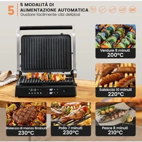 GOPLUS Bistecchiera Elettrica Per Panini, Controllo Indipendente Della Temperatura E Vassoio Rimovibile A Doppio Rivestimento, Funzione Di Timer, Apertura A 180¡ã 4 GOPLUS Bistecchiera Elettrica Per Panini, Controllo Indipendente Della Temperatura E Vassoio Rimovibile A Doppio Rivestimento, Funzione Di Timer, Apertura A 180¡ã - immagine 4