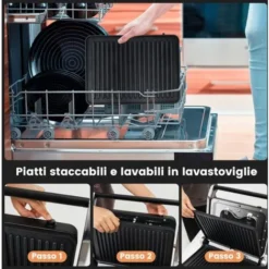 GOPLUS Bistecchiera Elettrica Per Panini, Controllo Indipendente Della Temperatura E Vassoio Rimovibile A Doppio Rivestimento, Funzione Di Timer, Apertura A 180¡ã 9 GOPLUS Bistecchiera Elettrica Per Panini, Controllo Indipendente Della Temperatura E Vassoio Rimovibile A Doppio Rivestimento, Funzione Di Timer, Apertura A 180¡ã -Moulinex Negozio 83817548 5