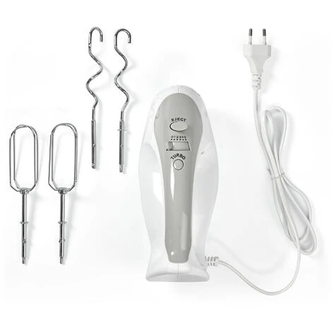 Nedis Frullatore 200 W Impostazione A 5 Velocità Funzione Turbo 2 Battitori / 2 Dough Ganci Bianco / Grigio 4 Nedis Frullatore 200 W Impostazione A 5 Velocità Funzione Turbo 2 Battitori / 2 Dough Ganci Bianco / Grigio - immagine 4