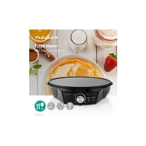 Nedis Creperie Elettrica Diametro: 300 Mm 1200 W Rivestimento Antiaderente Impostazione Della Temperatura Indicatore Luminoso / Spia Nero Metallo 2 Nedis Creperie Elettrica Diametro: 300 Mm 1200 W Rivestimento Antiaderente Impostazione Della Temperatura Indicatore Luminoso / Spia Nero Metallo - immagine 2