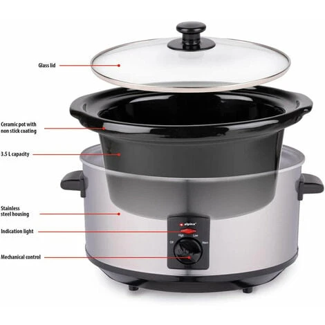 Alpina Pentola Elettrica Ovale Cottura Lenta 3,5Lt Acciaio Ceramica Antiaderente 240W 3 Alpina Pentola Elettrica Ovale Cottura Lenta 3,5Lt Acciaio Ceramica Antiaderente 240W - immagine 3