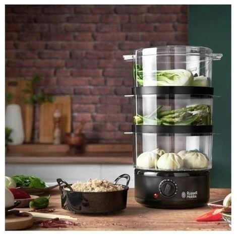 Russell Hobbs Vaporiera Multicottura 7 Litri 3 Piani Cottura 500 Ml Serbatoio Compatta Matte Black 2 Russell Hobbs Vaporiera Multicottura 7 Litri 3 Piani Cottura 500 Ml Serbatoio Compatta Matte Black - immagine 2