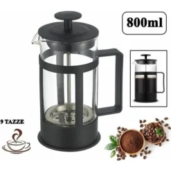 CAFFETTIERA TEIERA INFUSIERA A PISTONE STANTUFFO VETRO E POLIPROPILENE 800ml