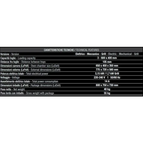 Forno Tecnodom 600 Grill Meccanico Porta A Bandiera Destra Meccanico A Convezione, Con Grill, 3 Teglie O Griglie 600 X 400 Mm 2 Forno Tecnodom 600 Grill Meccanico Porta A Bandiera Destra Meccanico A Convezione, Con Grill, 3 Teglie O Griglie 600 X 400 Mm - immagine 2