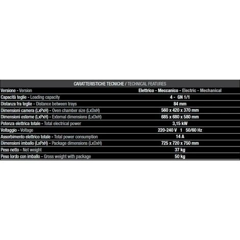 Forno Tecnodom 04 Meccanico Porta A Bandiera Destra Meccanico A Convezione, Senza Grill, 4 Teglie O Griglie GN 1/1 2 Forno Tecnodom 04 Meccanico Porta A Bandiera Destra Meccanico A Convezione, Senza Grill, 4 Teglie O Griglie GN 1/1 - immagine 2