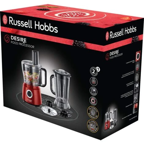 Russell Hobbs Robot Da Cucina, Ciotola 2.5 L, Gancio Impastatrice Incluso, Frullatore Elettrico (+bicchiere 1.5 L), Accessorio Per Emulsioni, 600 W, 1.5 L, 2 Velocita', Desire Rosso, 24730-56 4 Russell Hobbs Robot Da Cucina, Ciotola 2.5 L, Gancio Impastatrice Incluso, Frullatore Elettrico (+bicchiere 1.5 L), Accessorio Per Emulsioni, 600 W, 1.5 L, 2 Velocita', Desire Rosso, 24730-56 - immagine 4