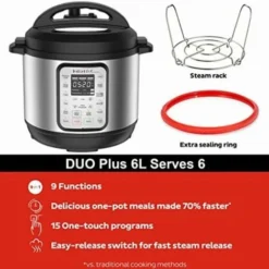 Instant Pot Pentola A Pressione Elettrica DUO PLUS 5.7L. 15 Programmi Intelligenti: Pentola A Pressione, Pentola Riso, Pentola A Cottura Lenta, Cottura A Vapore 7 Instant Pot Pentola A Pressione Elettrica DUO PLUS 5.7L. 15 Programmi Intelligenti: Pentola A Pressione, Pentola Riso, Pentola A Cottura Lenta, Cottura A Vapore -Moulinex Negozio 89660522 3